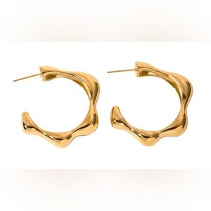 Gold Hoop Earrings Organic Shape 18k Gold Plated